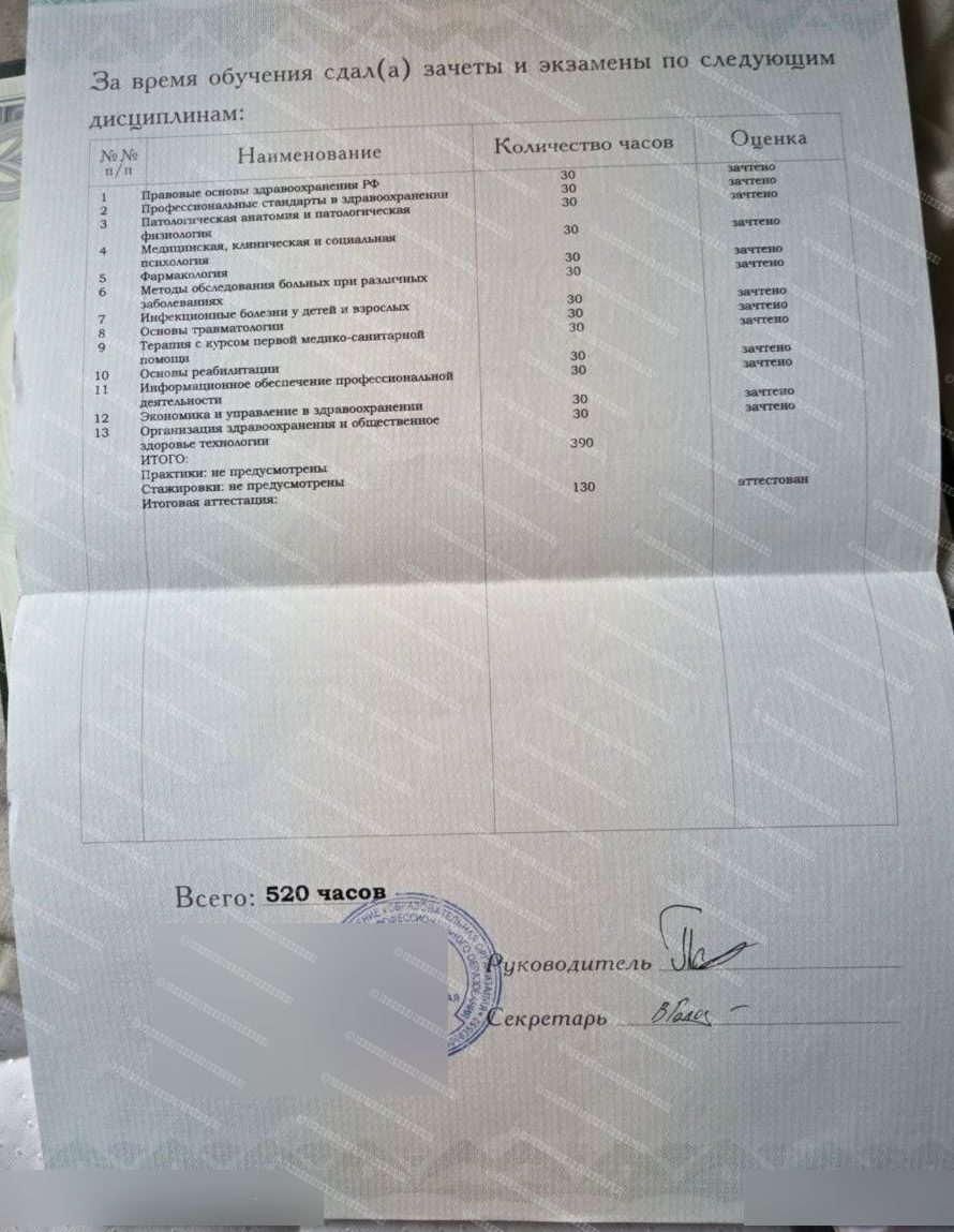 Приложение к диплому о переподготовке — стр. 2